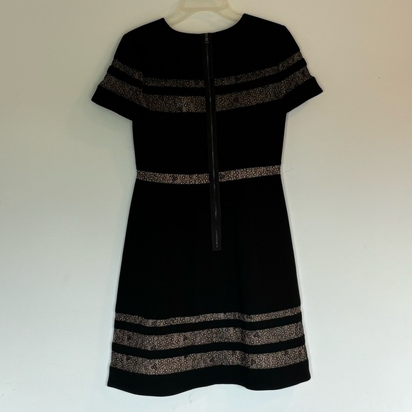 BCBG black knee length dress, size 8, with lace in panel cutouts - Picture 2 of 8